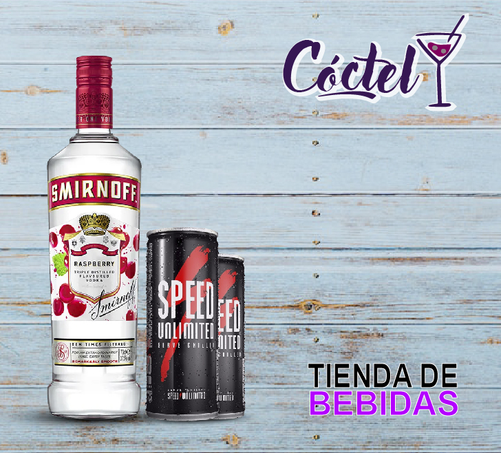 Smirnoff 700 ml + 2 latas de speed 269 ml + Hielo 2 Kg