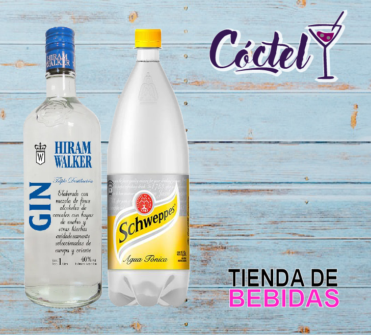 Gin Hiram Walker 1L + Tonica Schweppes 1.5L + Hielo 2 Kg