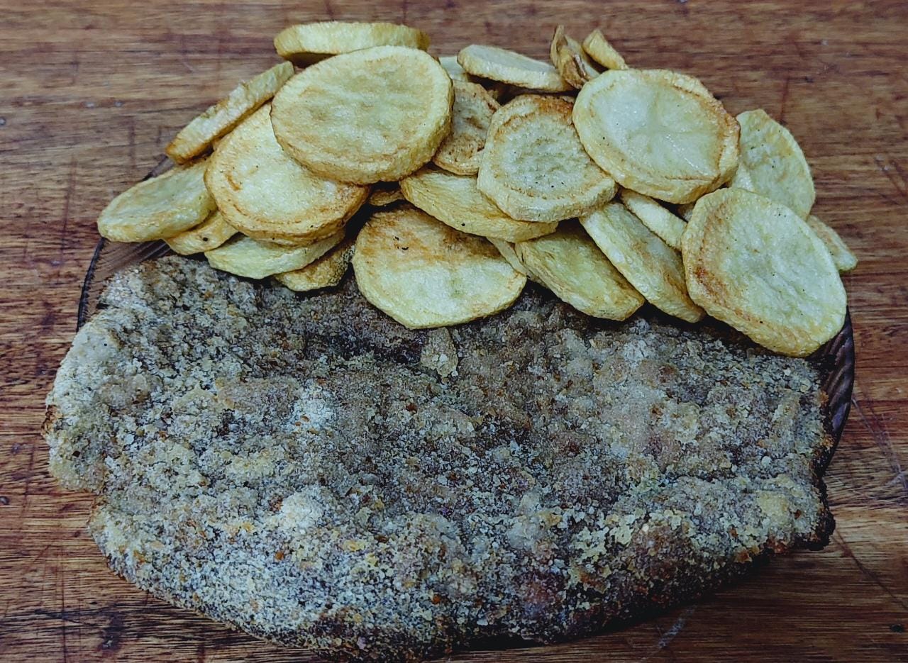 Milanesa con Papas Españolas