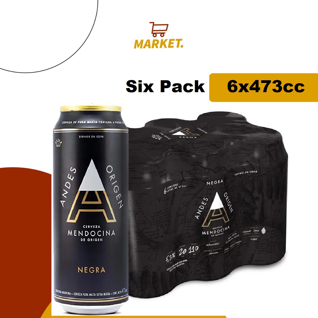 6pack Andes Origen Negra 473cc