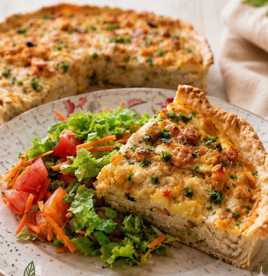 Porción tarta de pollo, verdeo y queso 