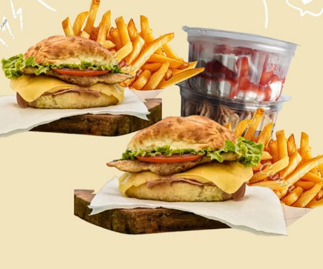 2 Hamburguesas Clásicas + Papas + 2 Postres